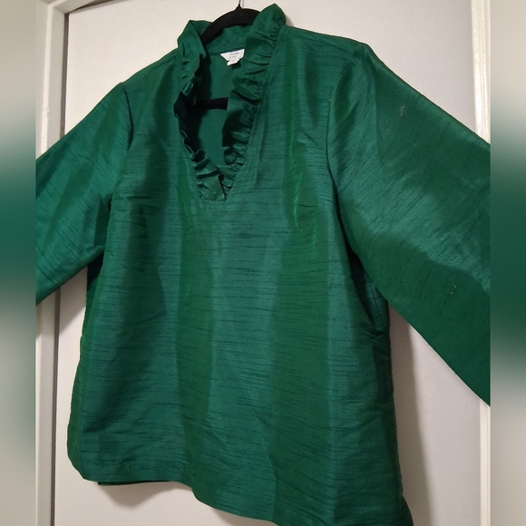 Crown & Ivy Emerald Green Ruffled Blouse-XL - Picture 6 of 10